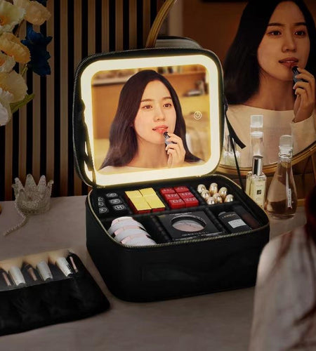 Makeup Organizer Bag With LED Mirror