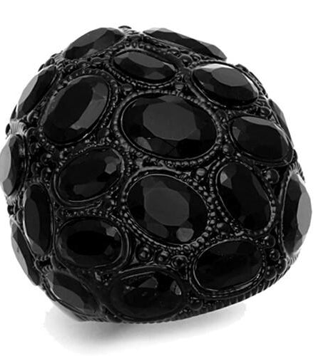 Ruthenium Brass Ring with Synthetic Synthetic Glass in Jet